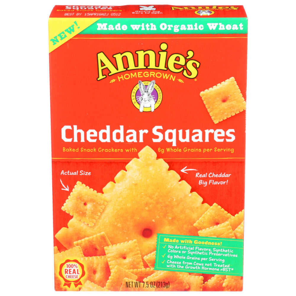 Annie's Homegrown, Organic Cheddar Squares Crackers, 7.5 Oz