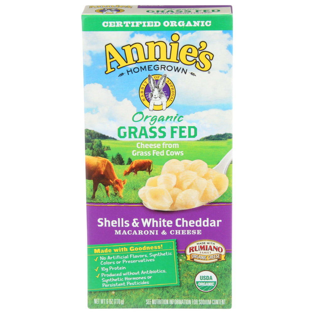 Annie's Homegrown, Organic Grass Fed Shells And White Cheddar Macaroni & Cheese, 6 Oz