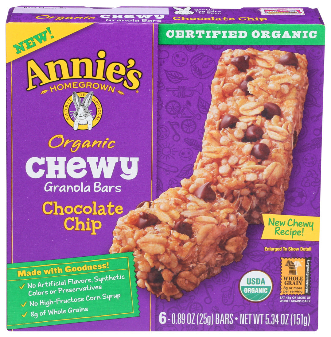 Annie's Homegrown, Organic Chewy Granola Bars Chocolate Chip, 5.34 Oz