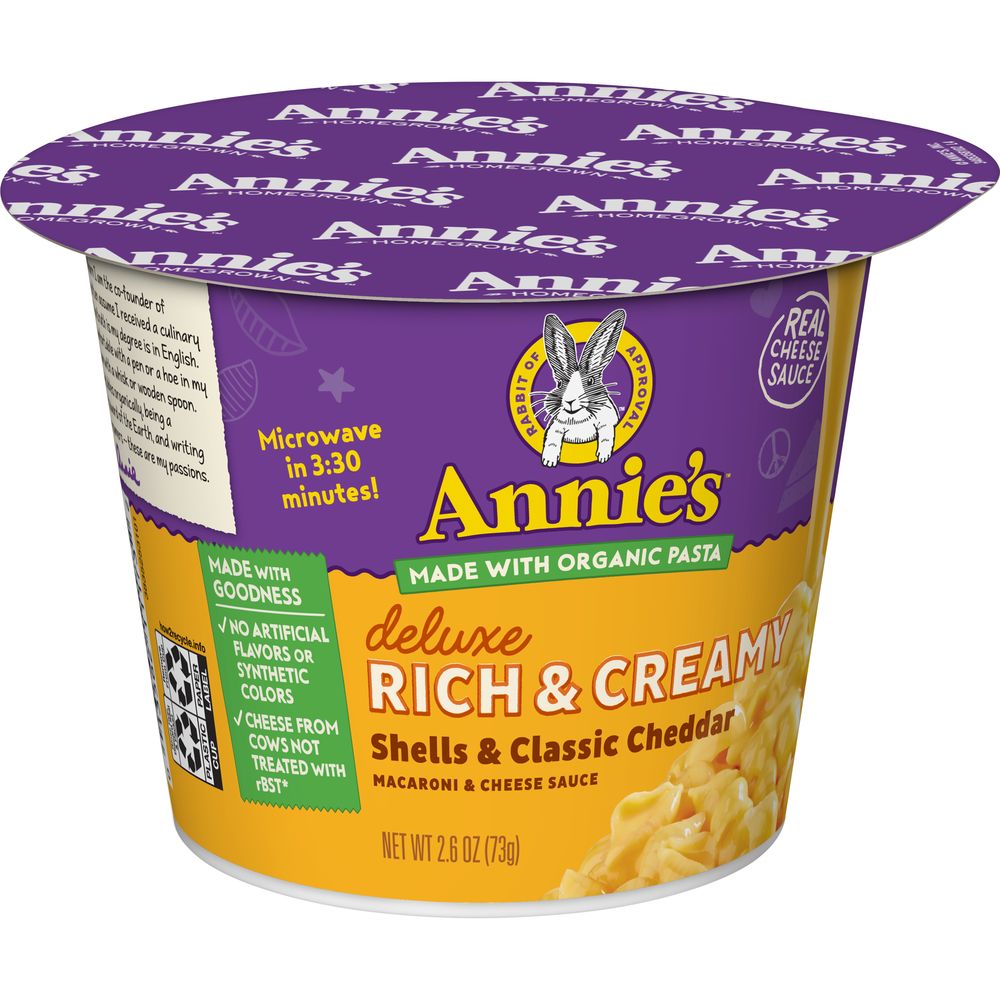 Annie's Homegrown, Deluxe Rich & Creamy Shells And Classic Cheddar Cups, 2.6 Oz