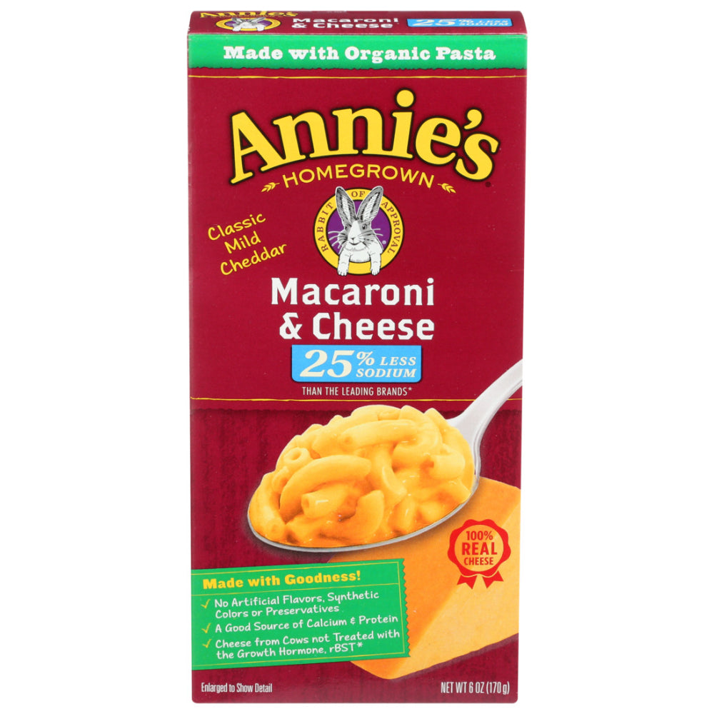 Annie's Homegrown, Organic 25% Less Sodium Macaroni And Cheese, 6 Oz