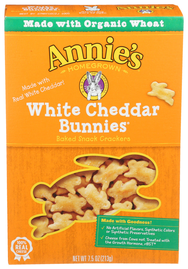 Annie's Homegrown, White Cheddar Bunnies Baked Snack Crackers, 7.5 Oz