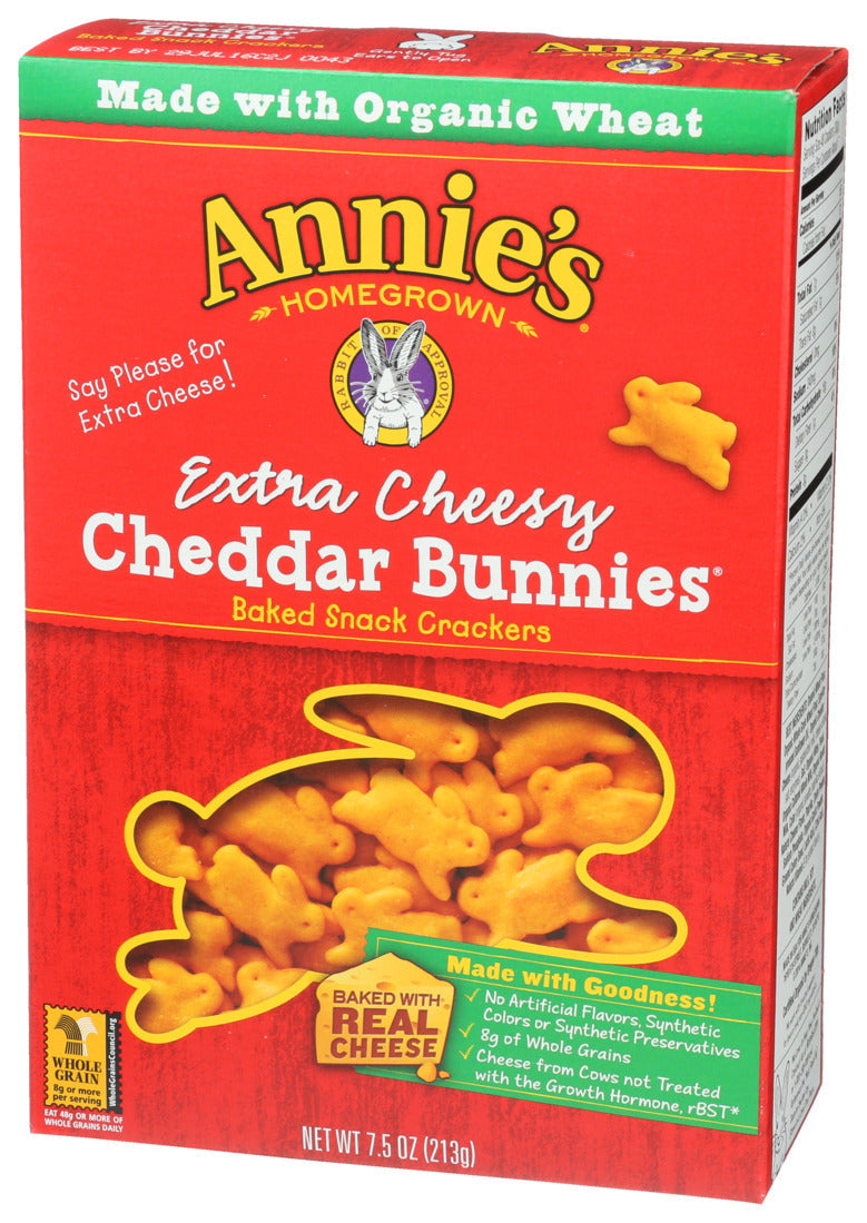 Annie's Homegrown, Extra Cheesy Cheddar Bunnies Baked Snack Crackers, 7.5 Oz