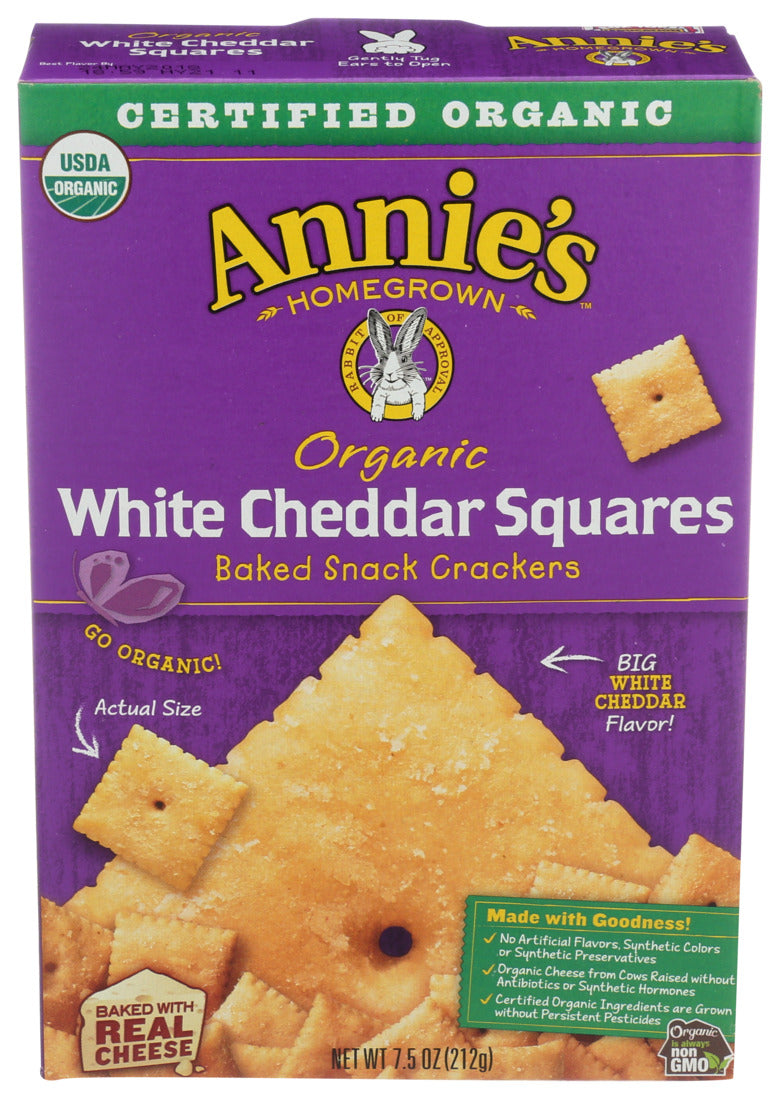 Annie's Homegrown, Organic White Cheddar Squares Backed Snack Crackers, 7.5 Oz