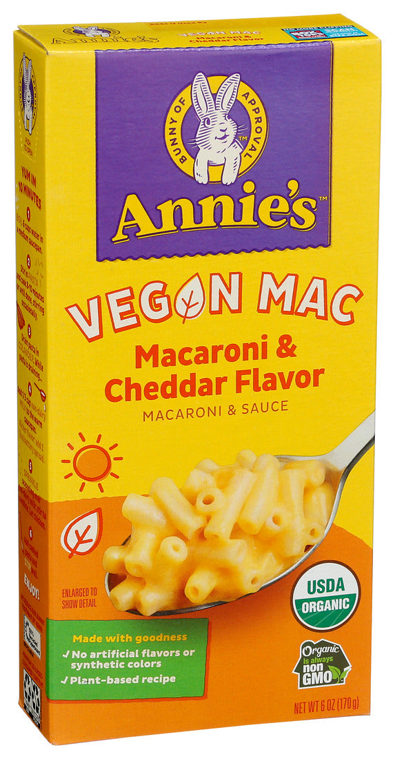 Annie's Homegrown, Organic Macaroni & Cheese Vegan Cheddar Flavored, 6 Oz