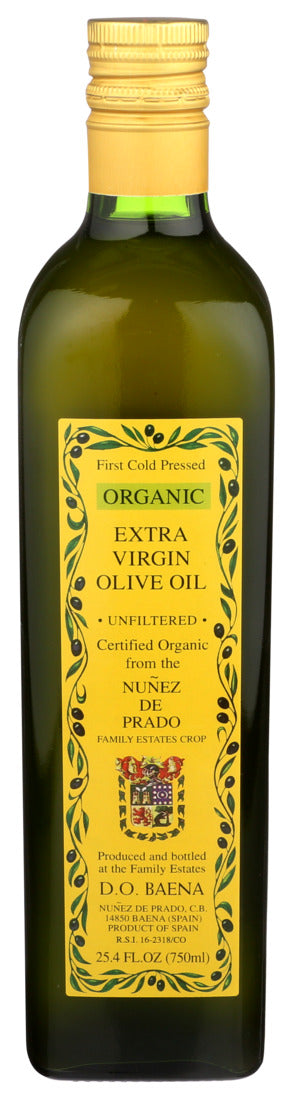 Nunez De Prado, First Cold Pressed Organic Extra Virgin Olive Oil, Unfiltered, 750 Ml