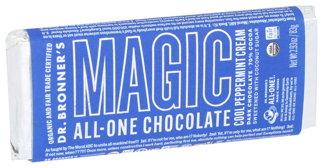 Dr. Bronner's, Magic All-one Chocolate, Cool Peppermint Cream Dark Chocolate, 2.93 Oz