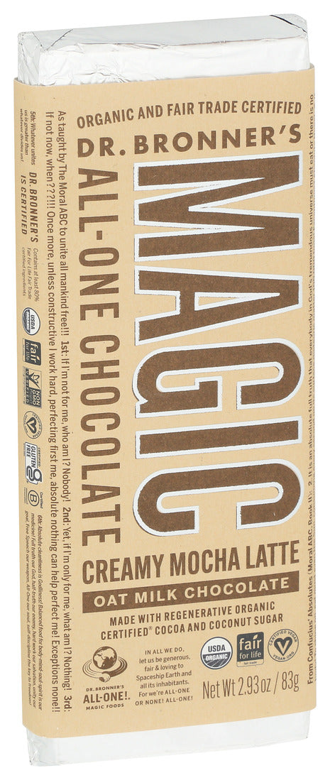 Dr. Bronner's, Magic All-one Chocolate, Creamy Mocha Latte Oat Milk Chocolate, 2.93 Oz