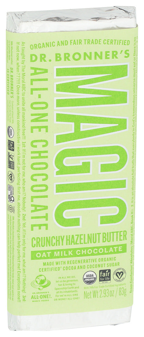 Dr. Bronner's, Magic All-one Chocolate, Crunchy Hazelnut Butter Oat Milk Chocolate, 2.93 Oz