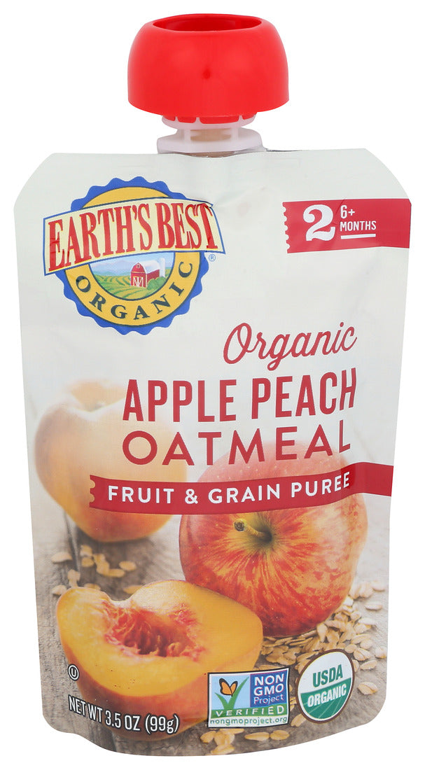 Earth's Best, Organic Apple Peach Oatmeal Fruit & Grain Puree, Stage 2 Baby Food, 3.5 Oz