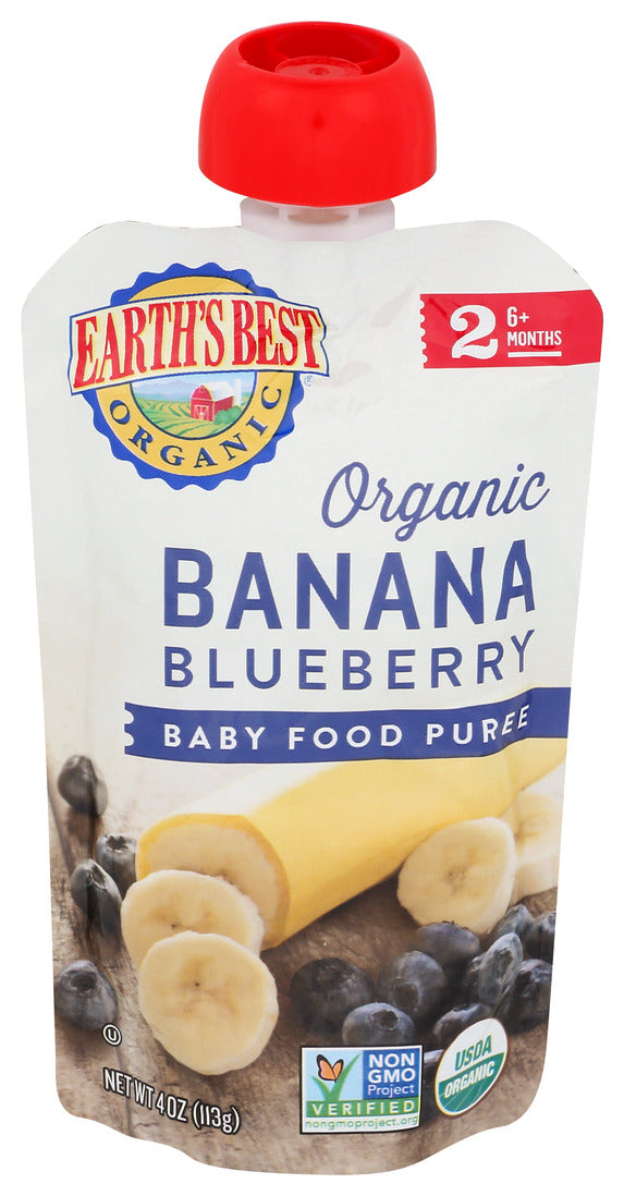 Earth's Best, Organic Banana Blueberry Baby Food Puree, Stage 2 Baby Food, 4 Oz