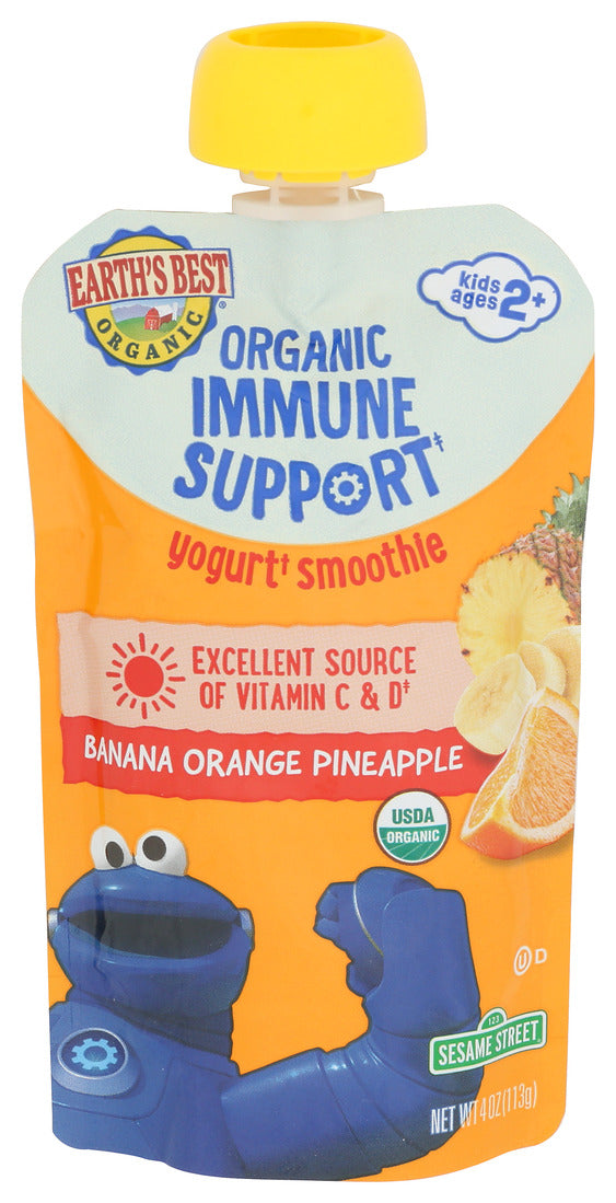 Earth's Best, Organic Immune Support Yogurt Smoothie, Banana Orange & Pineapple, Kids Ages 2+, 4 Oz