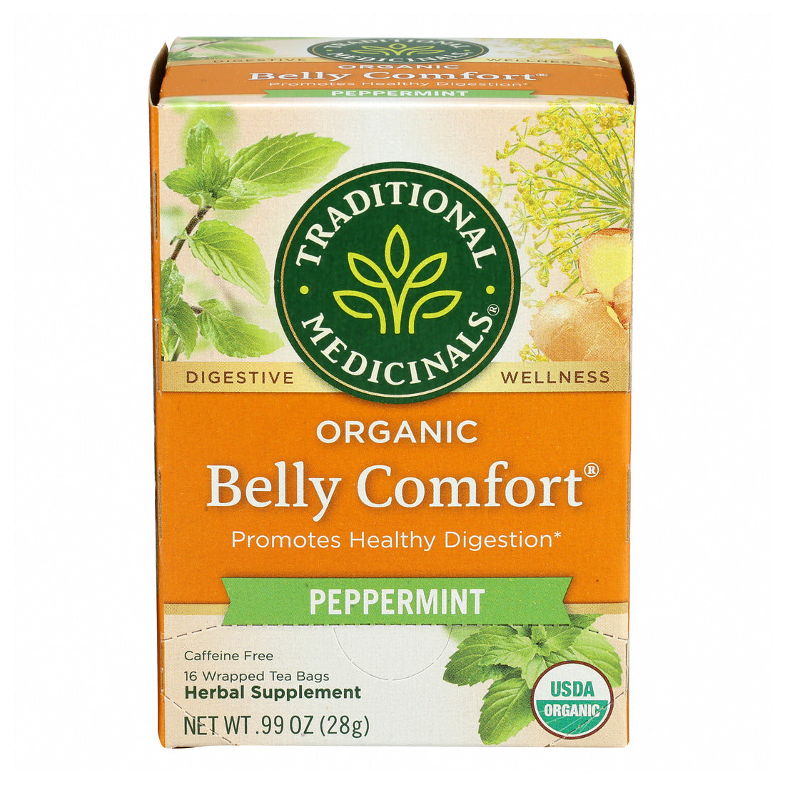 Traditional Medicinals, Orgnanic Belly Comfort, Peppermint, Caffeine Free, 16 Ct