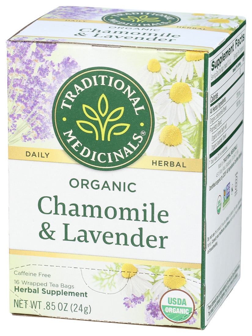 Traditional Medicinals, Organic Chamomile & Lavender Herbal Tea, Caffeine Free, 16 Ct