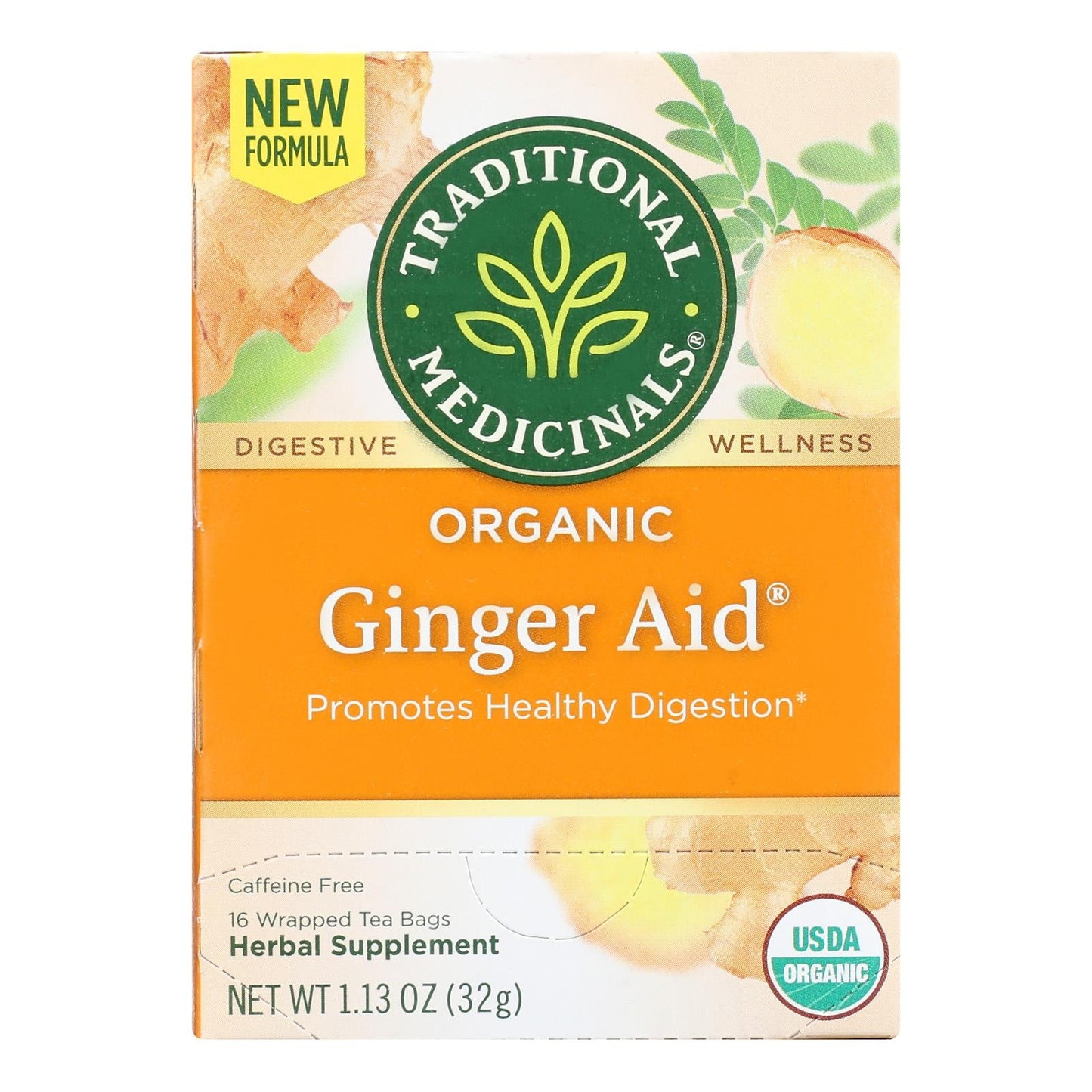 Traditional Medicinals, Organic Ginger Aid Herbal Tea, Caffeine Free, 16 Ct