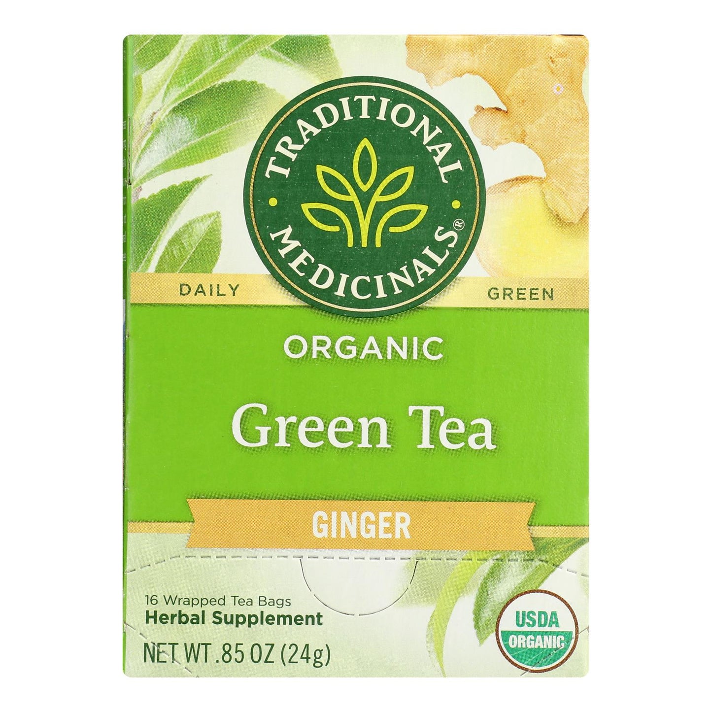 Traditional Medicinals, Organic Green Tea, Ginger, 16 Ct