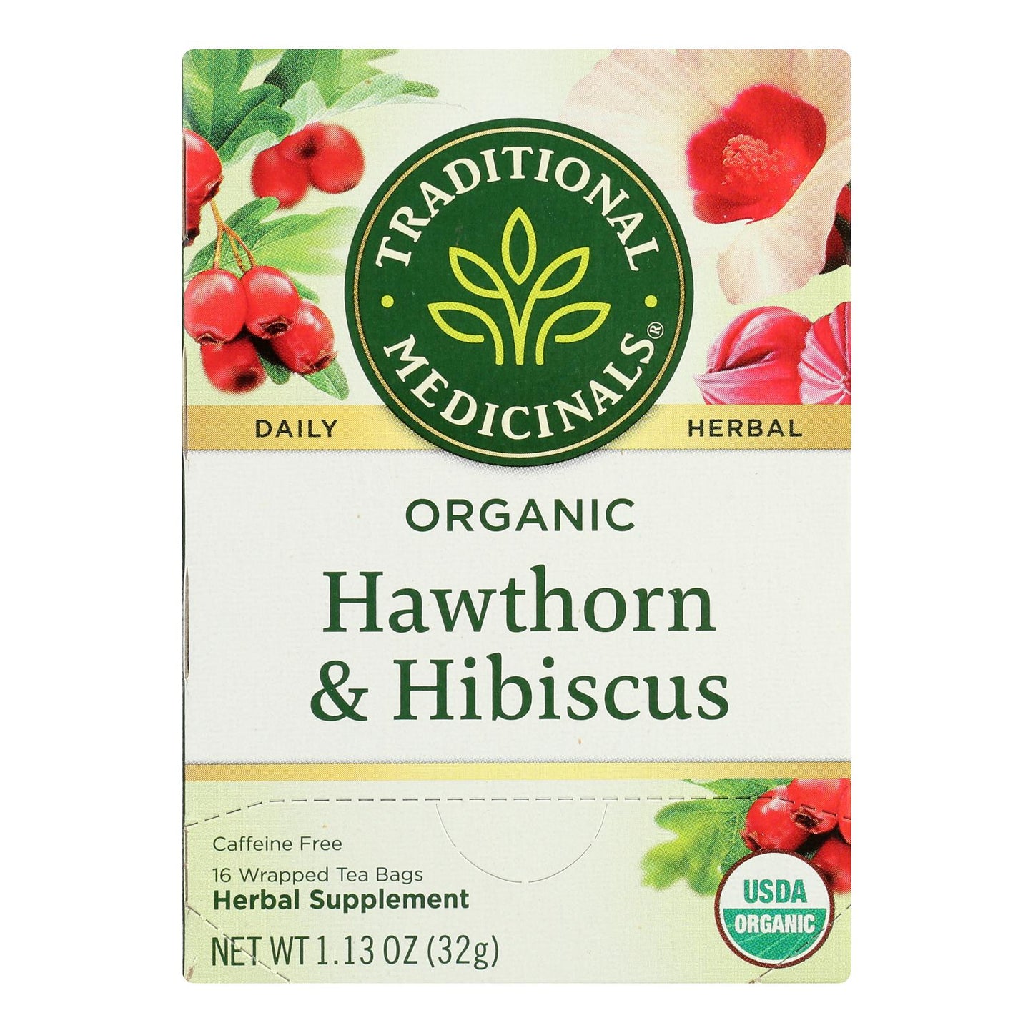 Traditional Medicinals, Organic Hawthorn & Hibiscus Herbal Tea, 16 Ct