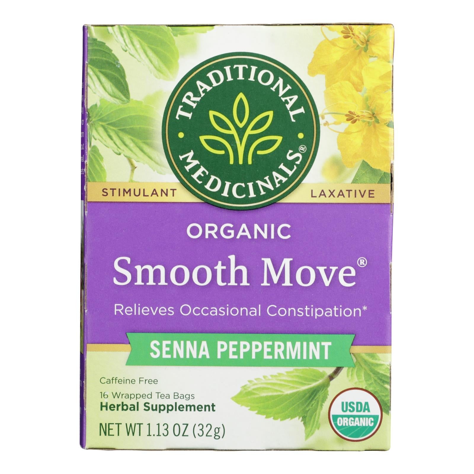 Traditional Medicinals, Organic Smooth Move Herbal Tea, Senna Peppermint, 16 Ct