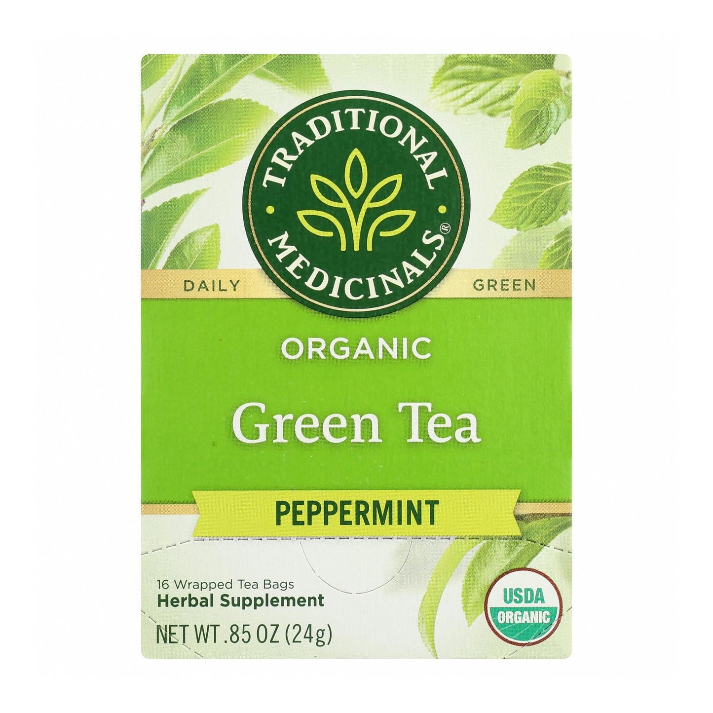 Traditional Medicinals, Organic Green Tea, Peppermint, 16 Ct