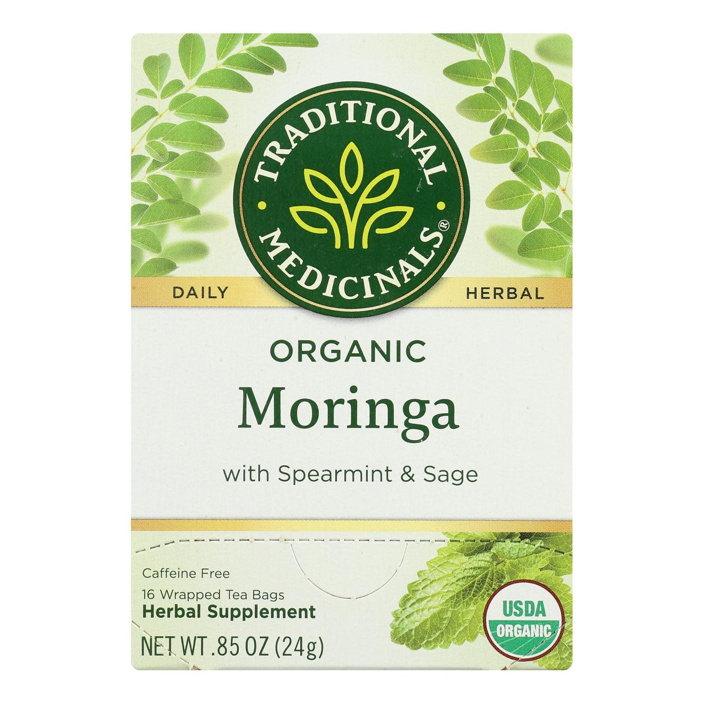 Traditional Medicinals, Organic Moringa Herbal Tea with Spearmint & Sage, 16 Ct