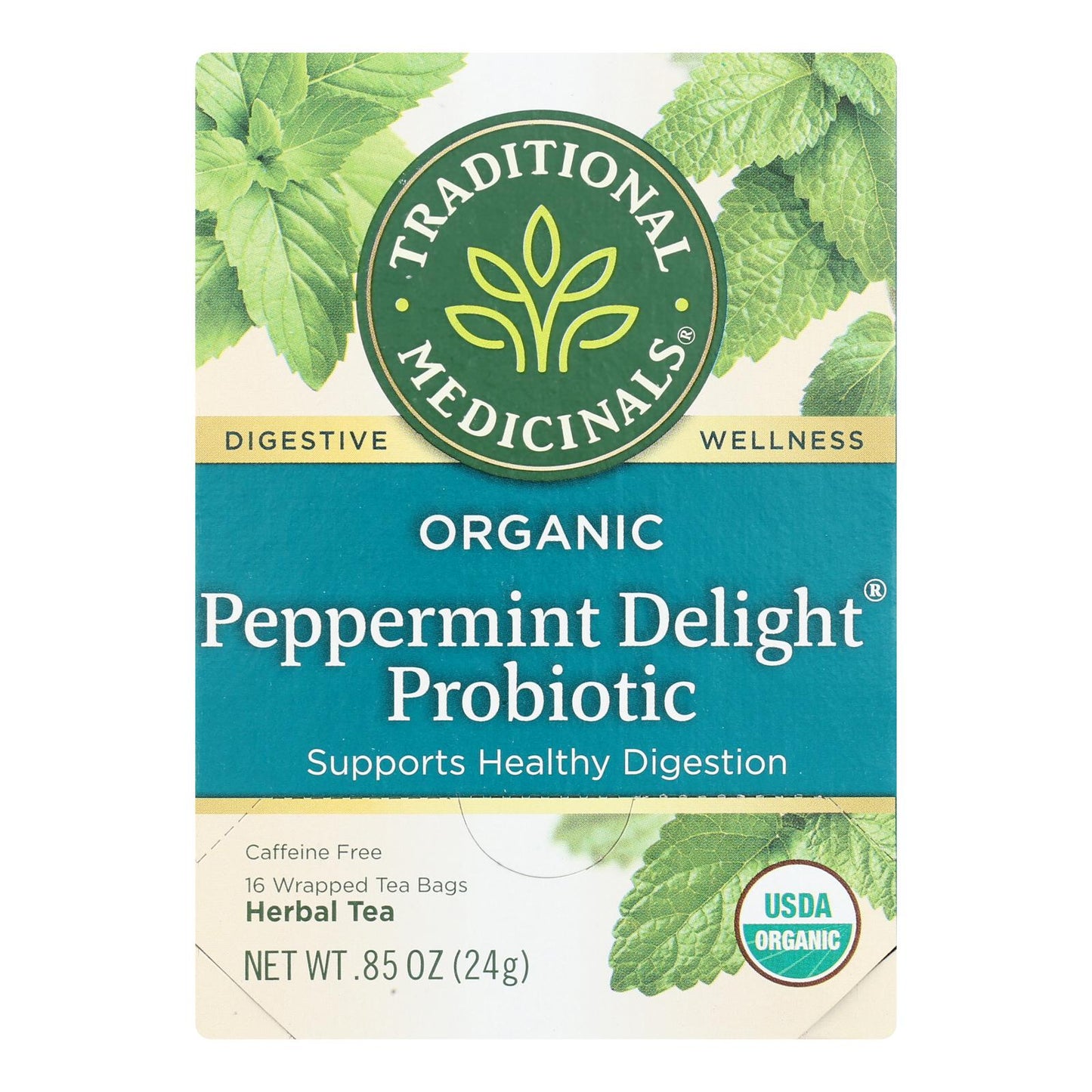 Traditional Medicinals, Organic Peppermint Delight Probiotic Herbal Tea, 16 Ct