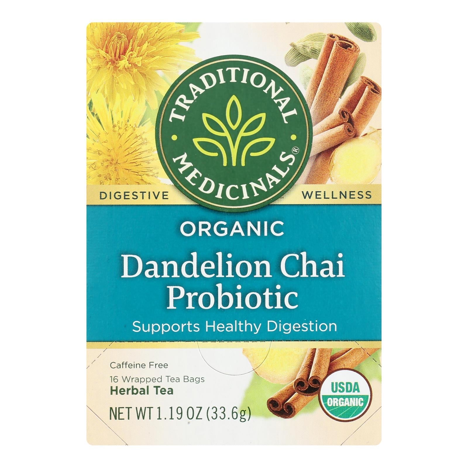 Traditional Medicinals, Organic Dandelion Chai Probiotic Herbal Tea,16 Ct