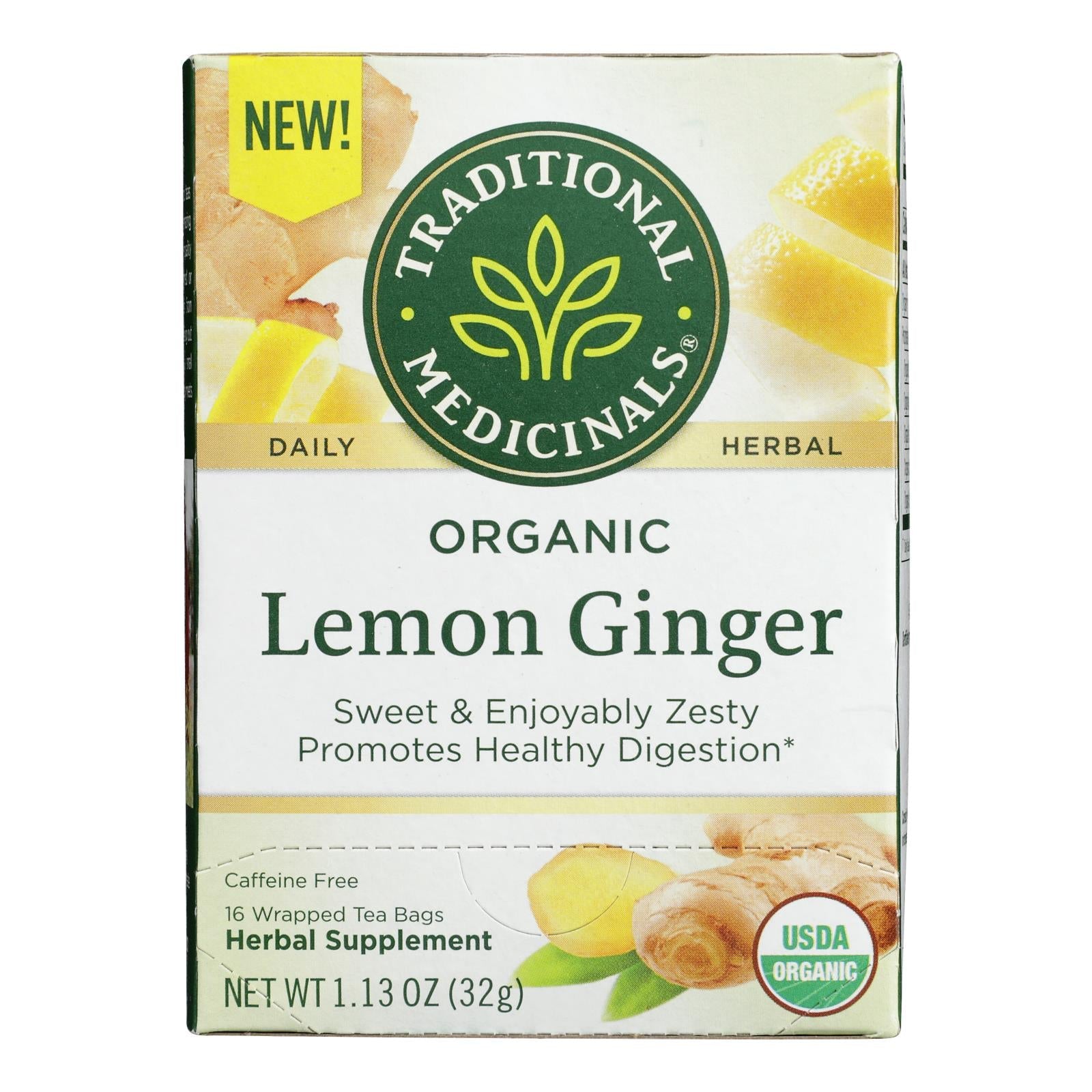 Traditional Medicinals, Organic Lemon Ginger Herbal Tea, 16 Ct