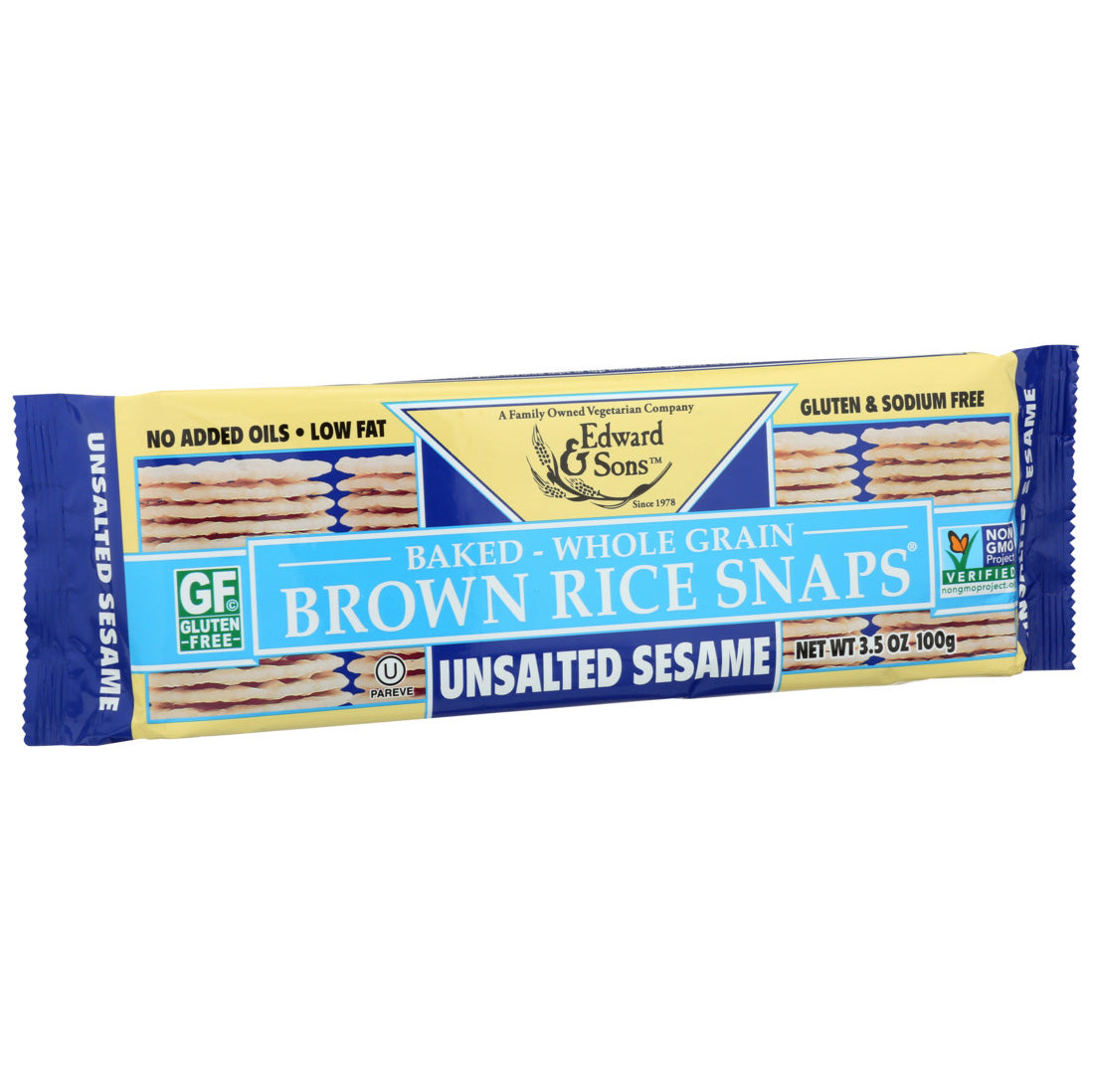 Edward & Sons, Unsalted Sesame Brown Rice Snaps, 3.5 Oz