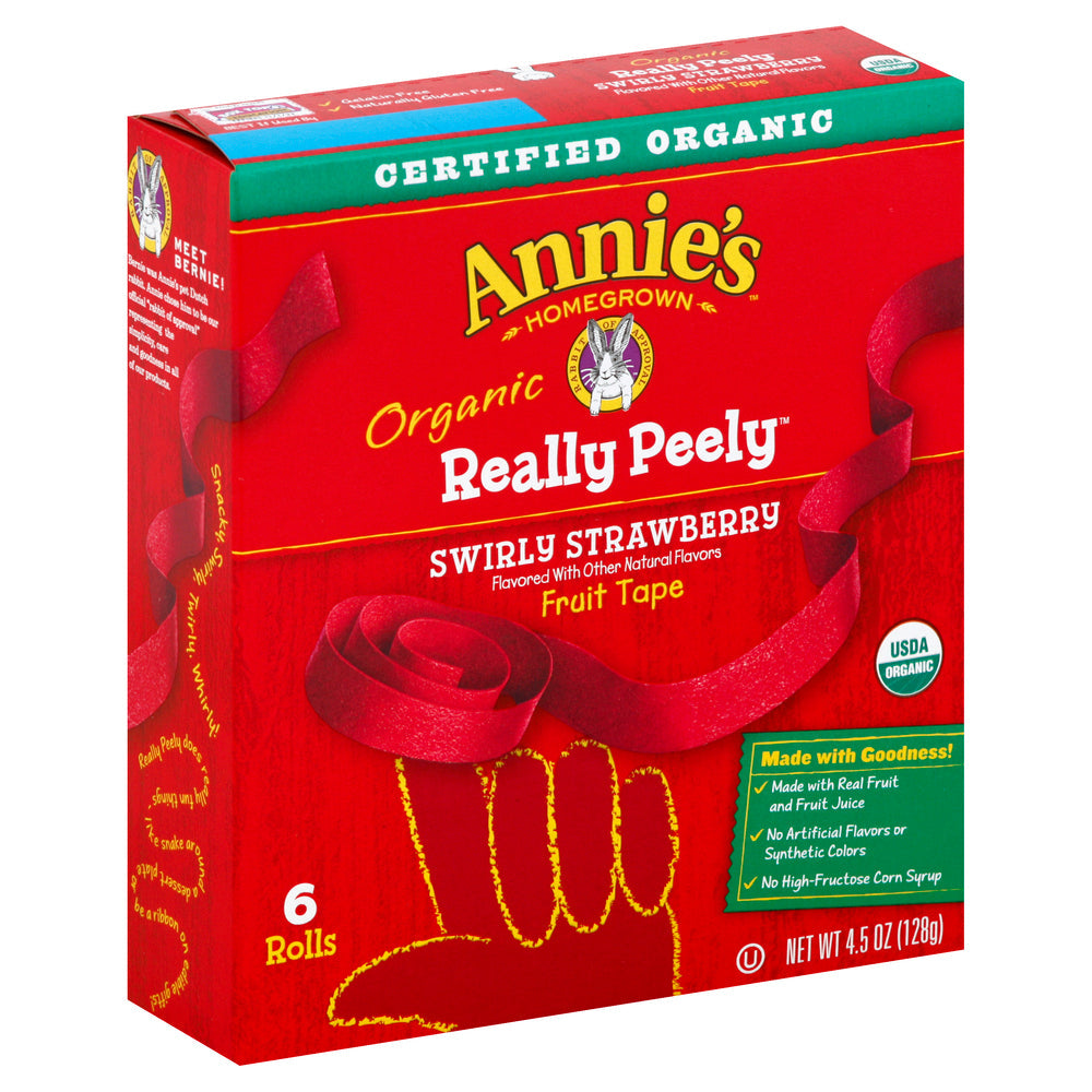 Annie's Homegrown, Organic Really Peely Fruit Tape Swirly Strawberry, 4.5 Oz