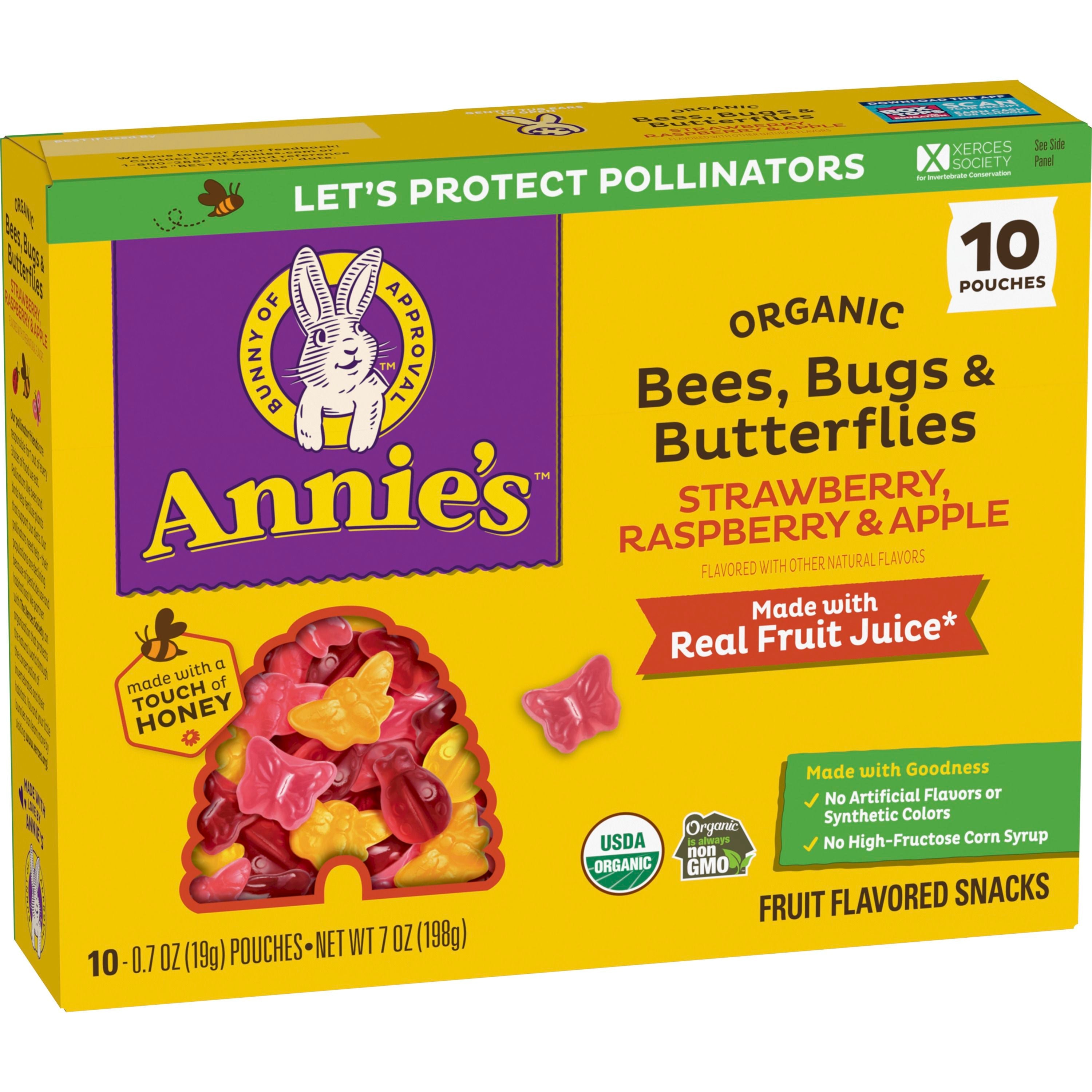 Annie's Homegrown, Organic Bees Bugs Butterflies Strawberry Raspberry And Apple Fruit Flavored Snack