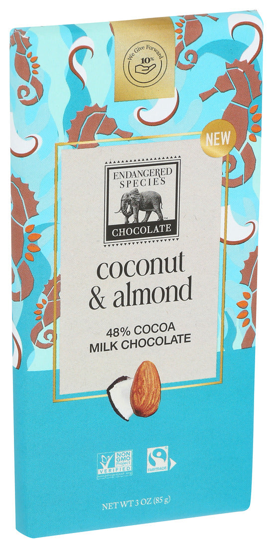 Endangered Species, Coconut & Almond Milk Chocolate, 48% Cocoa 3 Oz