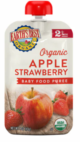 Earth's Best, Organic Apple Strawberry Baby Food Puree, Stage 2 Baby Food, 4 Oz