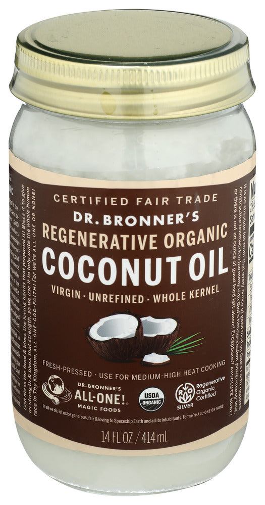 Dr. Bronner's, Regenerative Organic Coconut Oil, Virgin Unrefined Whole Kernel, 14 Fl Oz