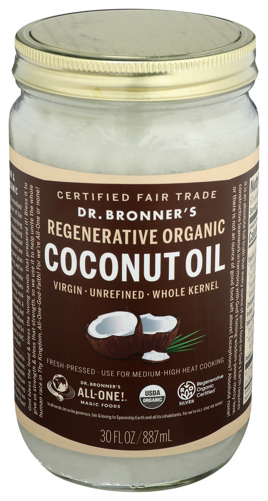 Dr. Bronner's, Regenerative Organic Coconut Oil, Virgin Unrefined Whole Kernel, 30 Fl Oz