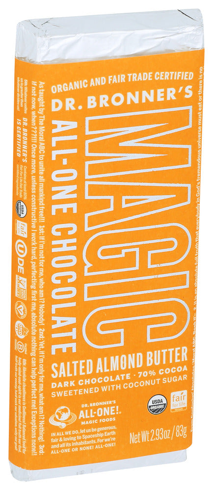 Dr. Bronner's, Magic All-one Chocolate, Salted Almond Butter Dark Chocolate, 2.93 Oz