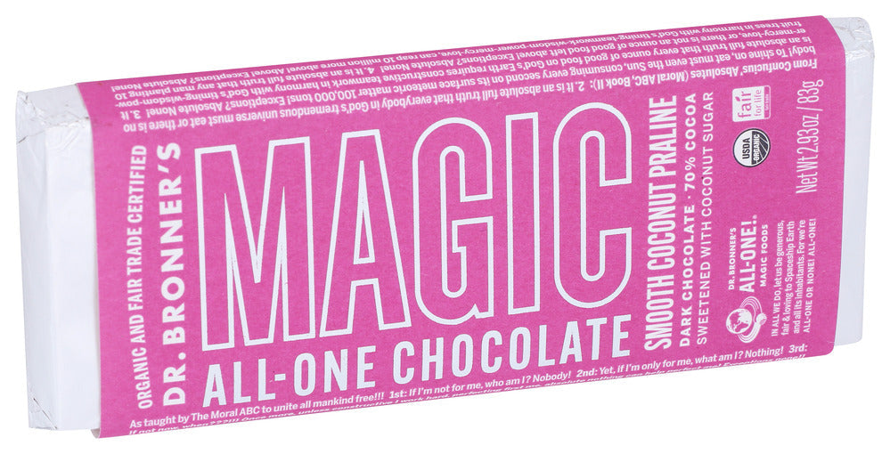 Dr. Bronner's, Magic All-one Chocolate, Smooth Coconut Praline Dark Chocolate, 2.93 Oz