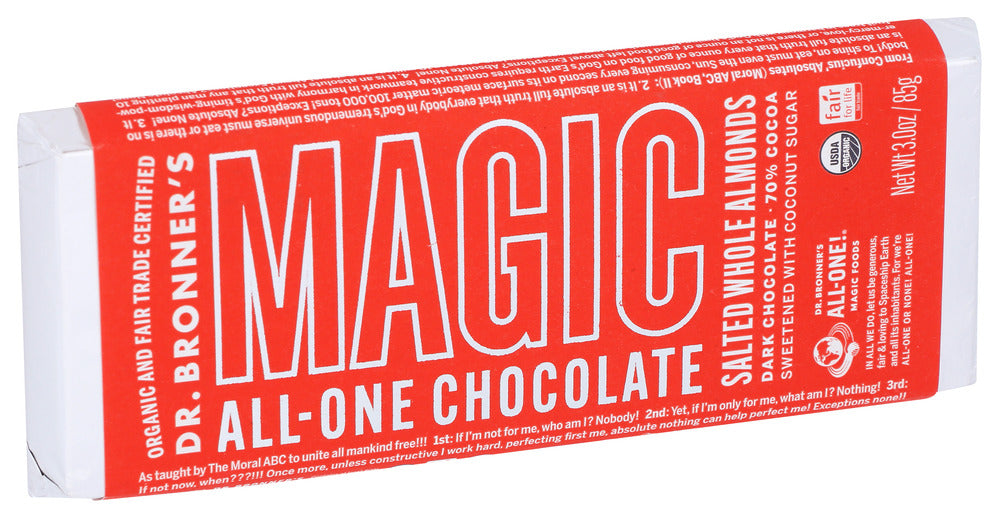 Dr. Bronner's, Magic All-one Chocolate, Salted Whole Almonds Dark Chocolate, 3 Oz