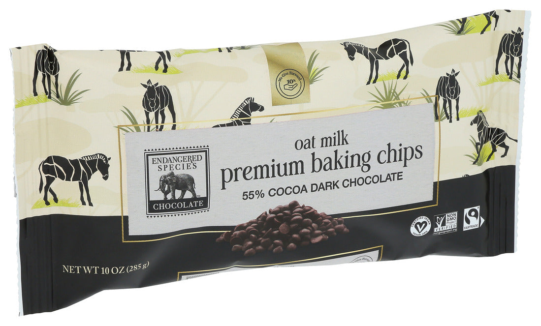 Endangered Species, Premium Baking Chips, Oat Milk, 55% Cocoa Dark Chocolate, 10 Oz