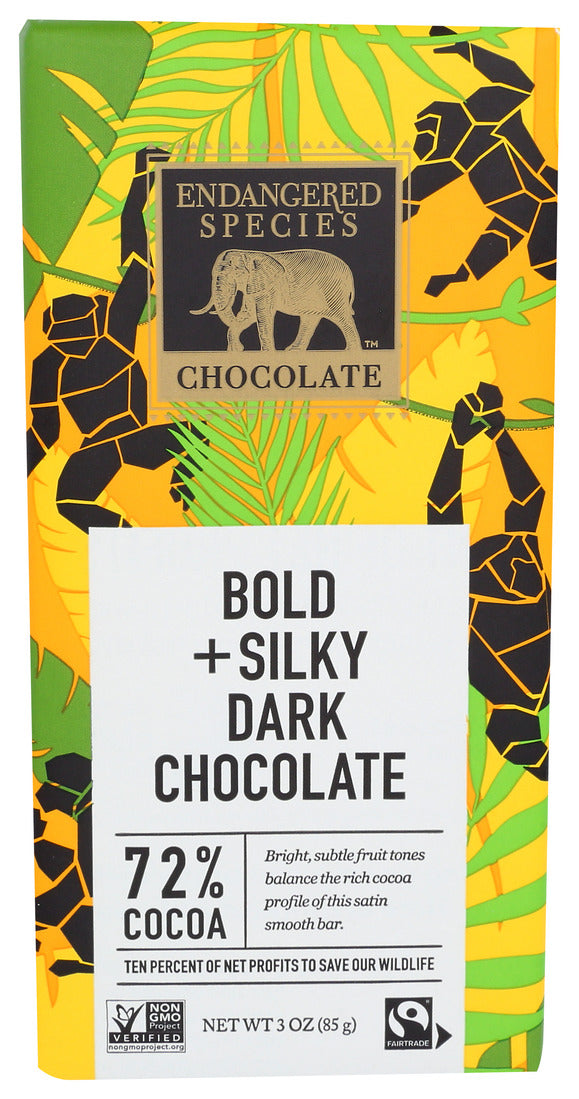 Endangered Species, Bold & Silky Dark Chocolate, 72% Cocoa, 3 Oz