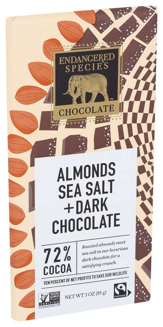 Endangered Species, Sea Salt Almonds and Dark Chocolate, 72% Cocoa, 3 Oz