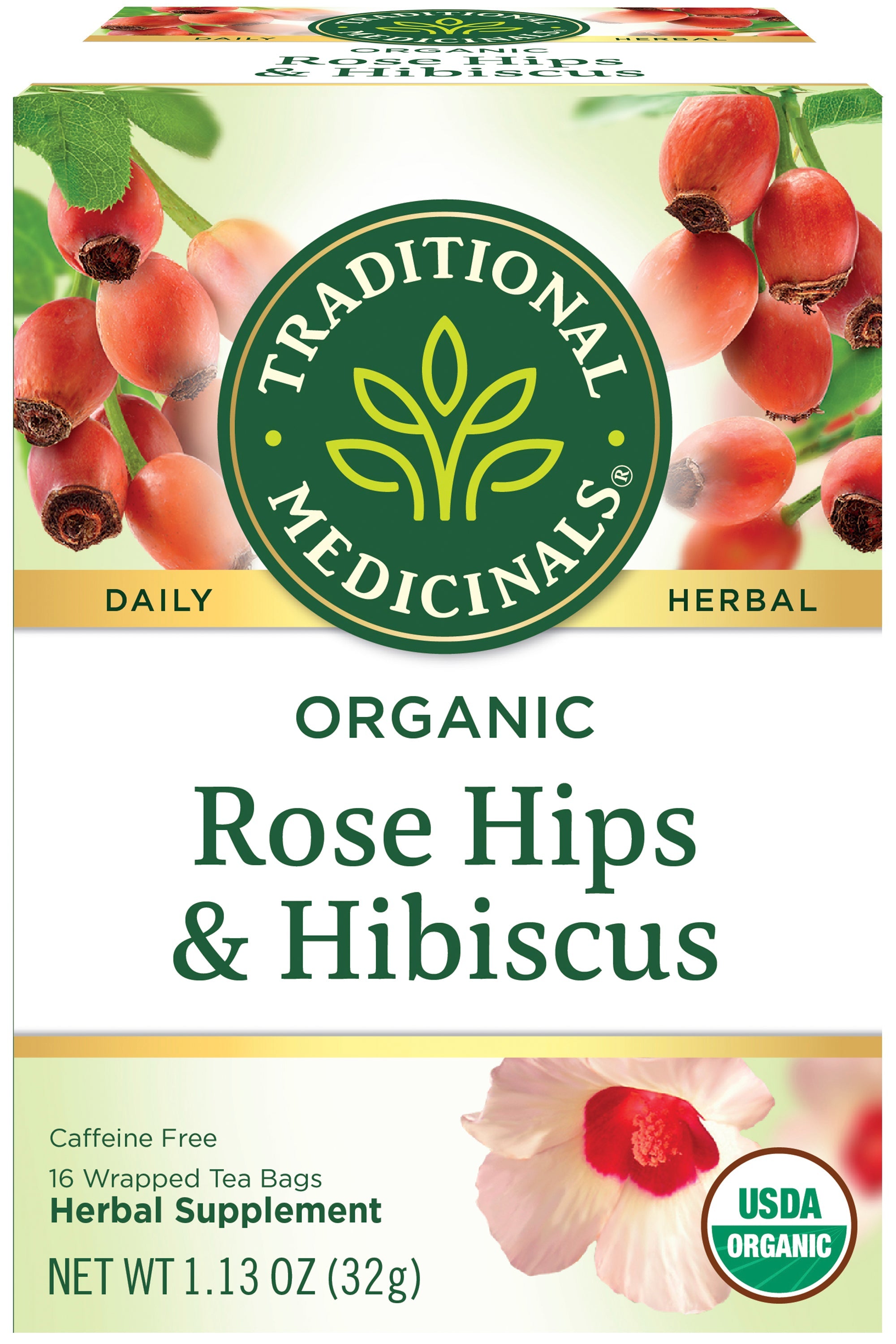 Traditional Medicinals, Organic Rose Hips & Hibiscus Herbal Tea, 16 Ct