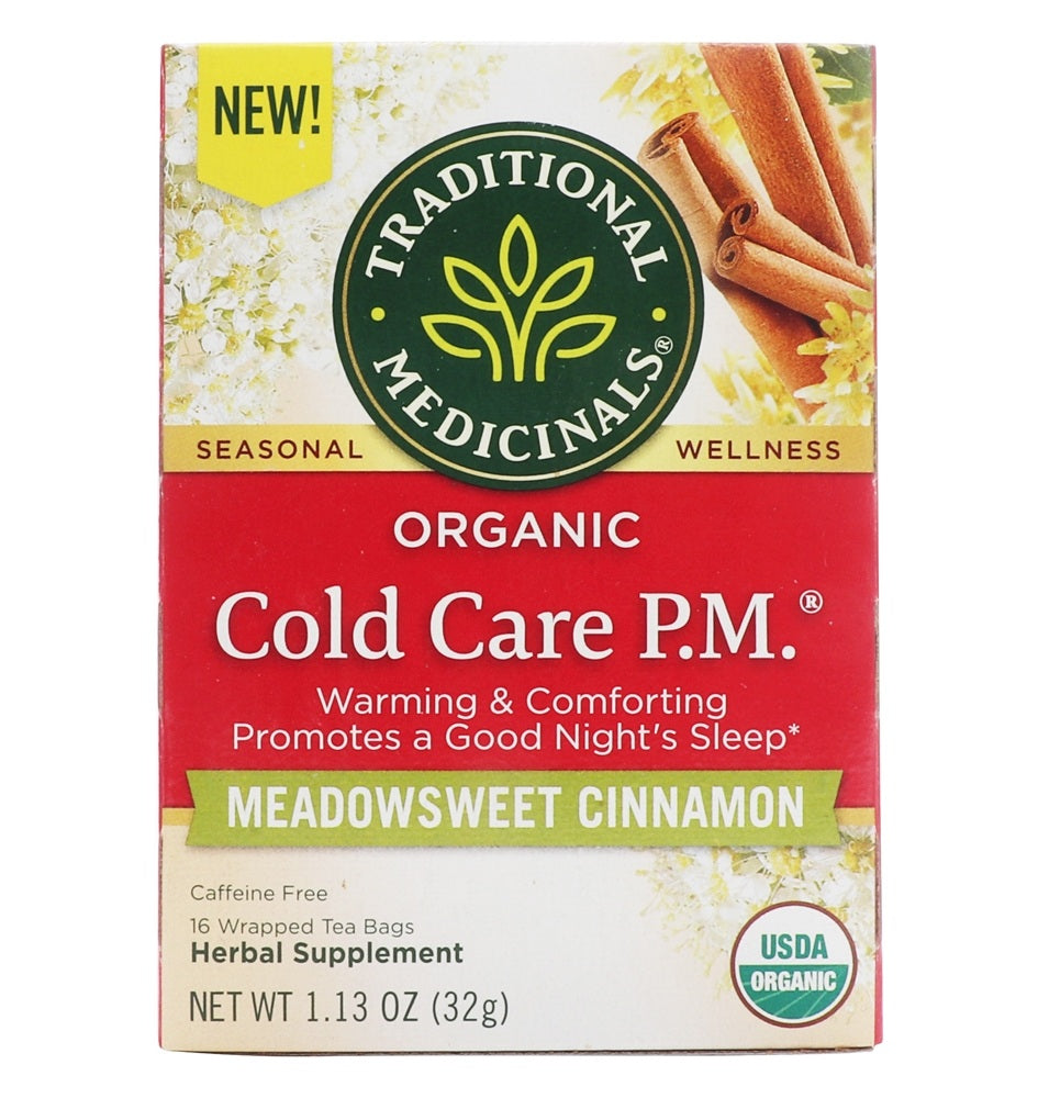 Traditional Medicinals, Organic Cold Care PM Herbal Tea, Meadowsweet Cinnamon, 16 Ct