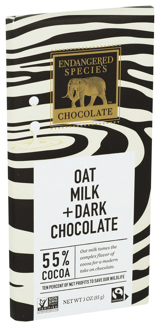 Endangered Species, Oat Milk and Dark Chocolate, 55% Cocoa, 3 Oz