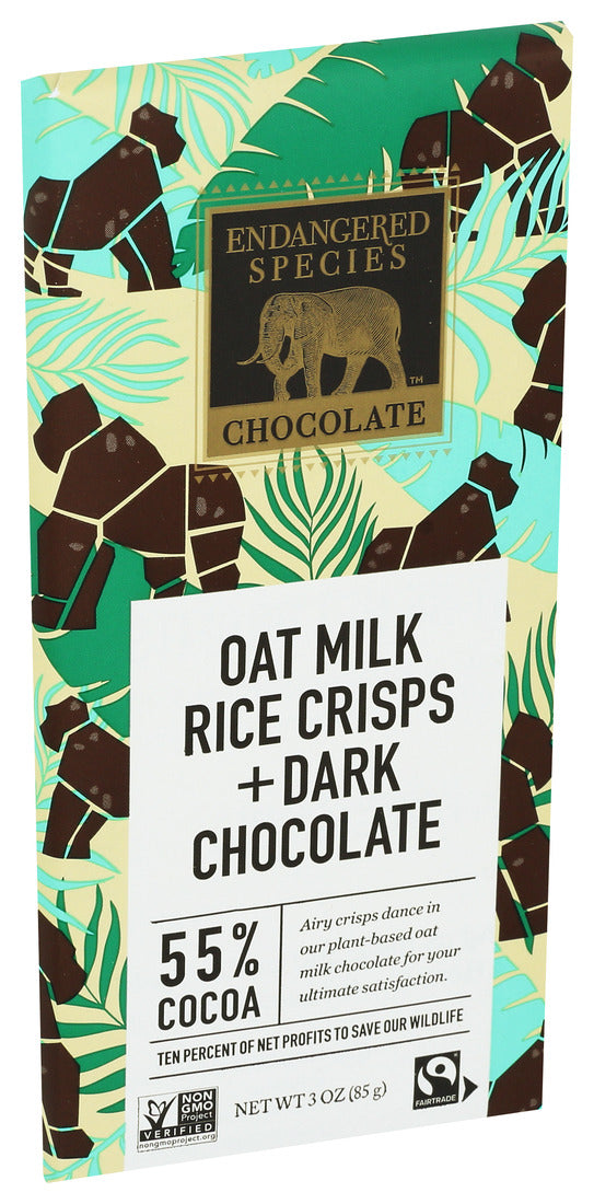 Endangered Species, Oat Milk Rice Crisps and Dark Chocolate, 55% Cocoa, 3 Oz