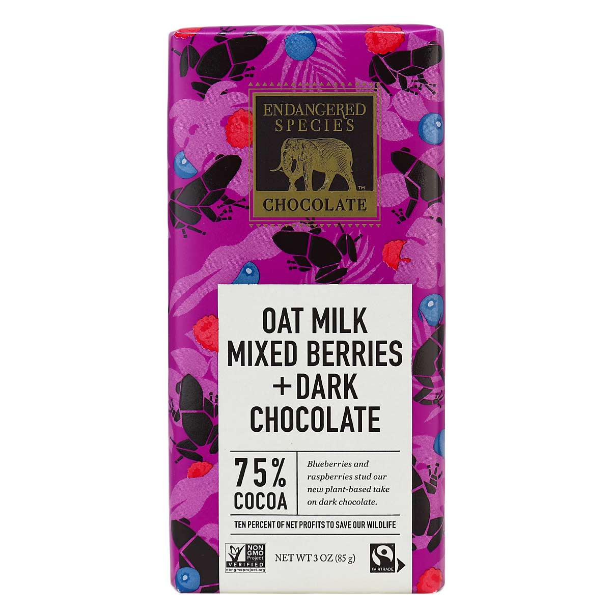 Endangered Species, Oat Milk Mixed Berries and Dark Chocolate, 75% Cocoa, 3 Oz