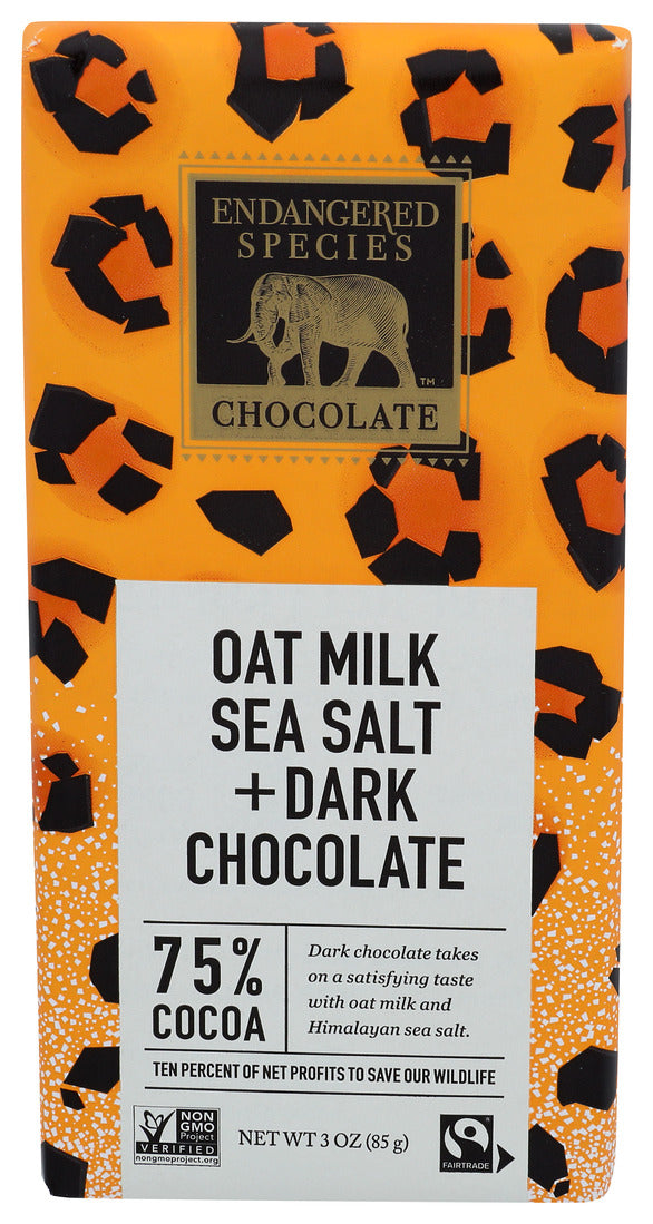 Endangered Species, Oat Milk And Sea Salt and Dark Chocolate, 75% Cocoa, 3 Oz