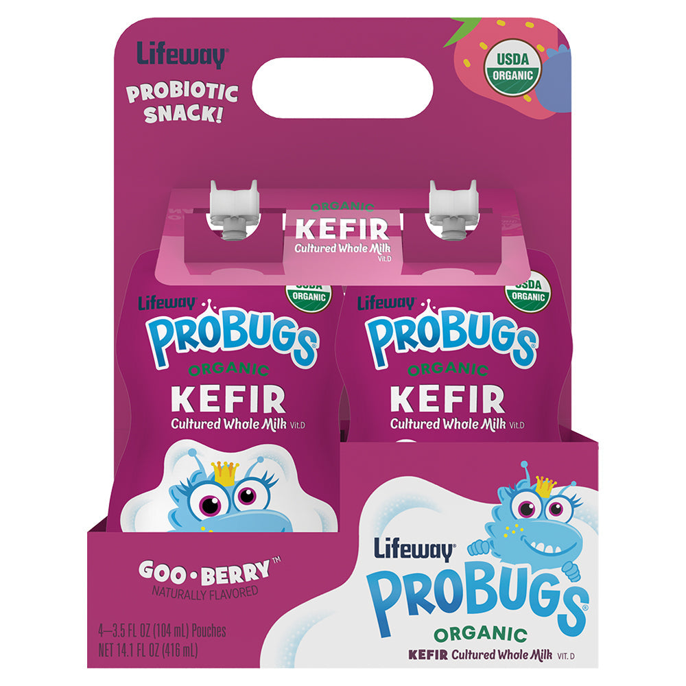 Lifeway, Probugs Organic Kefir Cultured Whole Milk, Goo-Berry, 4/3.5 Fl Oz