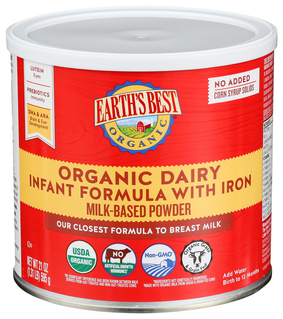 Earth's Best, Organic Dairy Infant Formula With Iron Milk-based Powder, 21 Oz