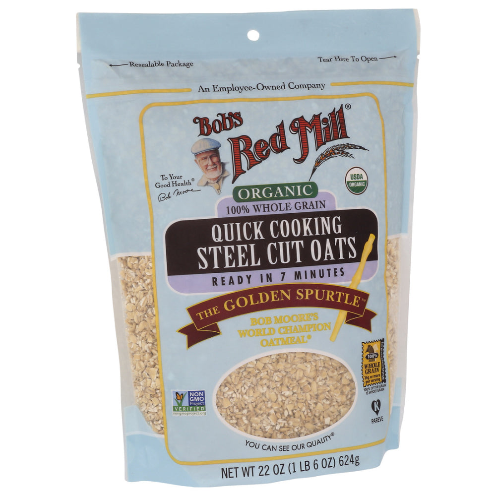 Bob's Red Mill, Organic 100% Whole Grain Quick Cooking Steel Cut Oats, 22 Oz