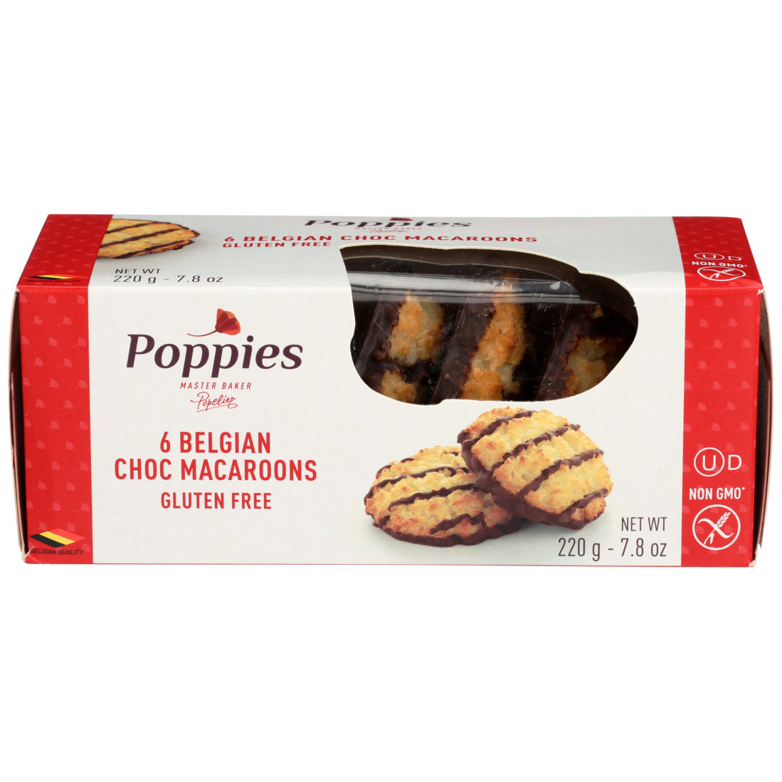 Poppies, 6 Belgian Chocolate Macaroons Cookies,  7.8 Oz